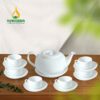 Bộ Ấm Trà Sứ Trắng Dáng Lõm - SVN BAT 19032401 Bộ ấm trà sứ trắng dáng lõm