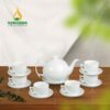 Bộ Ấm Trà Sứ Trắng Dáng Quai K - SVN BAT 21032401 Bộ Ấm Trà Sứ Trắng Dáng Quai K