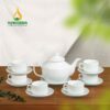 Bộ Ấm Trà Sứ Trắng Vuông Lùn - SVN BAT 21032402 Bộ Ấm Trà Sứ Trắng Vuông Lùn