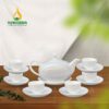 Bộ Ấm Trà Sứ Trắng Quai Lượn