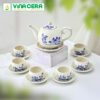 Bộ Trà Men Kem Trắng Vẽ Sen Xanh