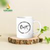 Ly Sứ Trụ Trắng Quai C Vẽ Thư Pháp - LS 0753024 Ly sứ trắng trụ quai C vẽ thư pháp