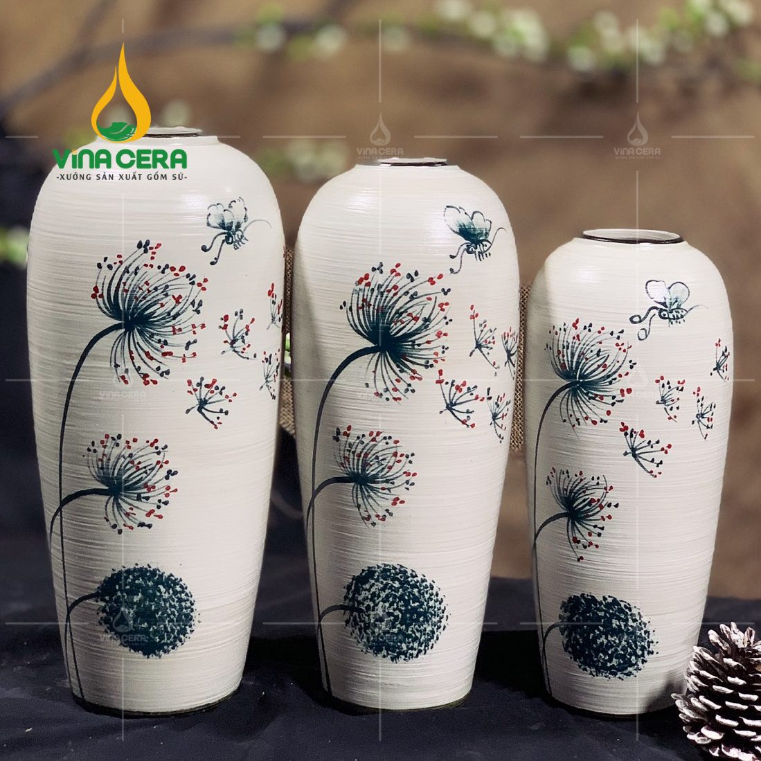 binh-hoa-gom-ve-bo-cong-anh (4) Bình Hoa Bát Tràng Vẽ Bồ Công Anh
