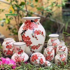 Bình Hoa Men Xước Vẽ Hoa Đào - SVN BH 11042402 Bình Hoa Men Xước Vẽ Hoa Đào