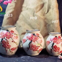 Bình Hoa Men Xước Vẽ Hoa Đào - SVN BH 11042402 Bình Hoa Men Xước Vẽ Hoa Đào