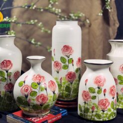 Bình Hoa Gốm Bát Tràng Vẽ Hoa Hồng - SVN BH 12042402 Bình Hoa Gốm Bát Tràng Vẽ Hoa Hồng