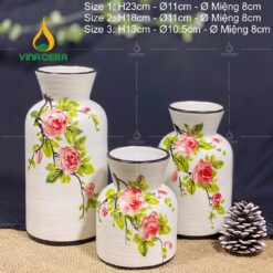 Bình Hoa Gốm Bát Tràng Vẽ Hoa Hồng - SVN BH 12042402 Bình Hoa Gốm Bát Tràng Vẽ Hoa Hồng