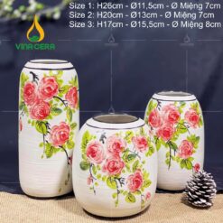 Bình Hoa Gốm Bát Tràng Vẽ Hoa Hồng - SVN BH 12042402 Bình Hoa Gốm Bát Tràng Vẽ Hoa Hồng