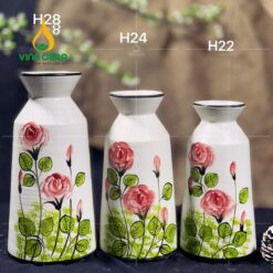 Bình Hoa Gốm Bát Tràng Vẽ Hoa Hồng - SVN BH 12042402 Bình Hoa Gốm Bát Tràng Vẽ Hoa Hồng