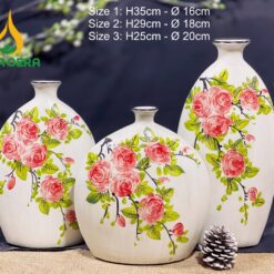 Bình Hoa Gốm Bát Tràng Vẽ Hoa Hồng - SVN BH 12042402 Bình Hoa Gốm Bát Tràng Vẽ Hoa Hồng