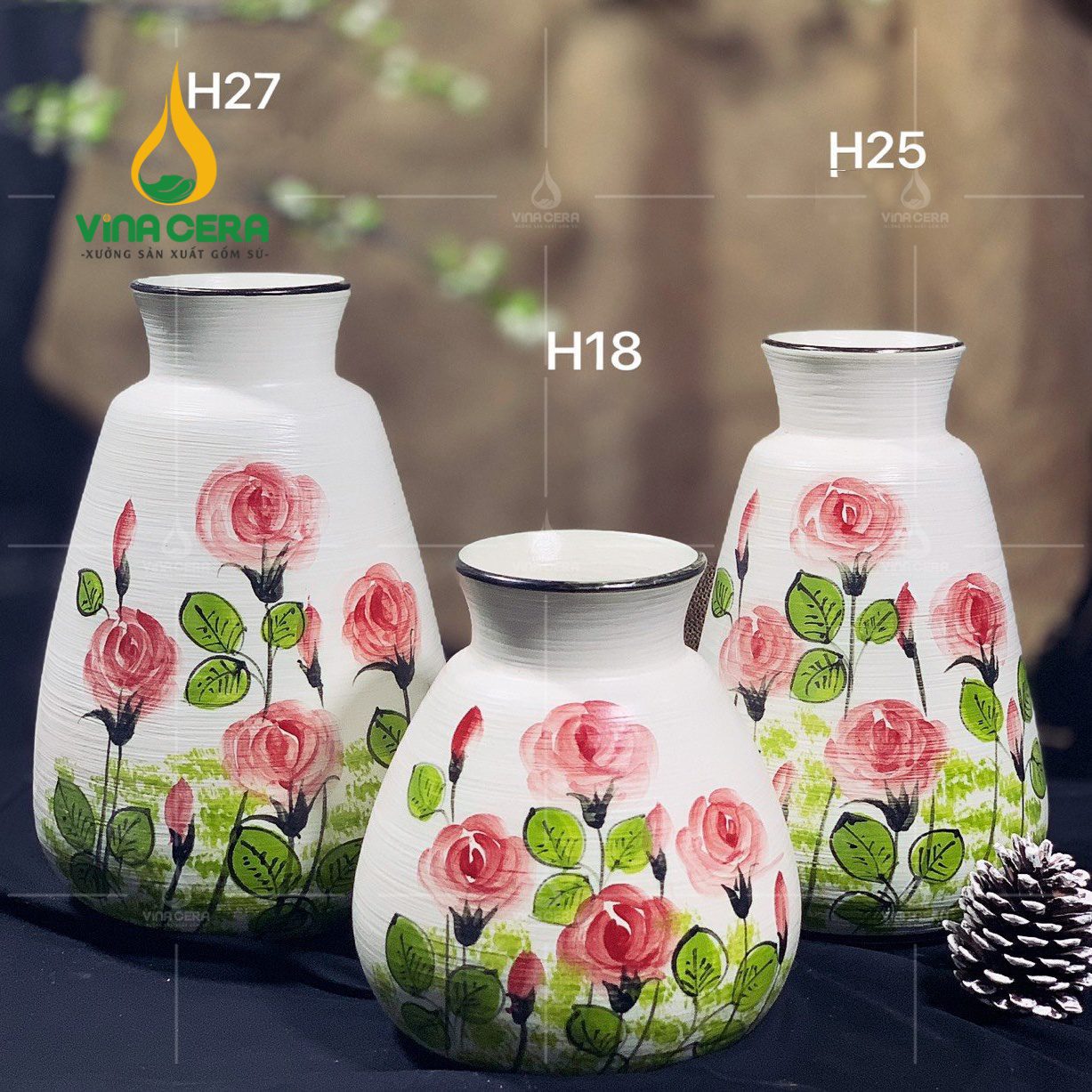 binh-hoa-gom-ve-hoa-hong (3) Bình Hoa Gốm Bát Tràng Vẽ Hoa Hồng