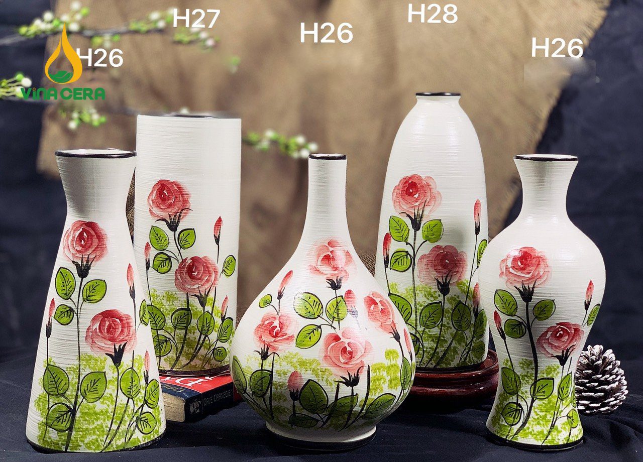 binh-hoa-gom-ve-hoa-hong (5) Bình Hoa Gốm Bát Tràng Vẽ Hoa Hồng