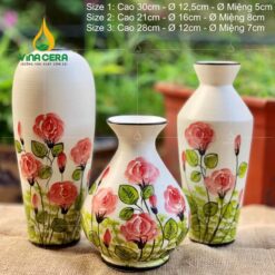 Bình Hoa Gốm Bát Tràng Vẽ Hoa Hồng - SVN BH 12042402 Bình Hoa Gốm Bát Tràng Vẽ Hoa Hồng