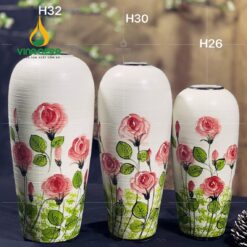 Bình Hoa Gốm Bát Tràng Vẽ Hoa Hồng - SVN BH 12042402 Bình Hoa Gốm Bát Tràng Vẽ Hoa Hồng