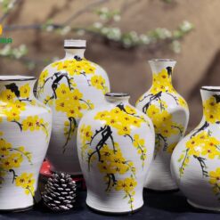 Bình Hoa Gốm Bát Tràng Vẽ Hoa Mai