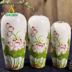 Bình Hoa Bát Tràng Vẽ Sen In Logo - SVN BH 10042401 Bình Hoa Bát Tràng Vẽ Sen In Logo