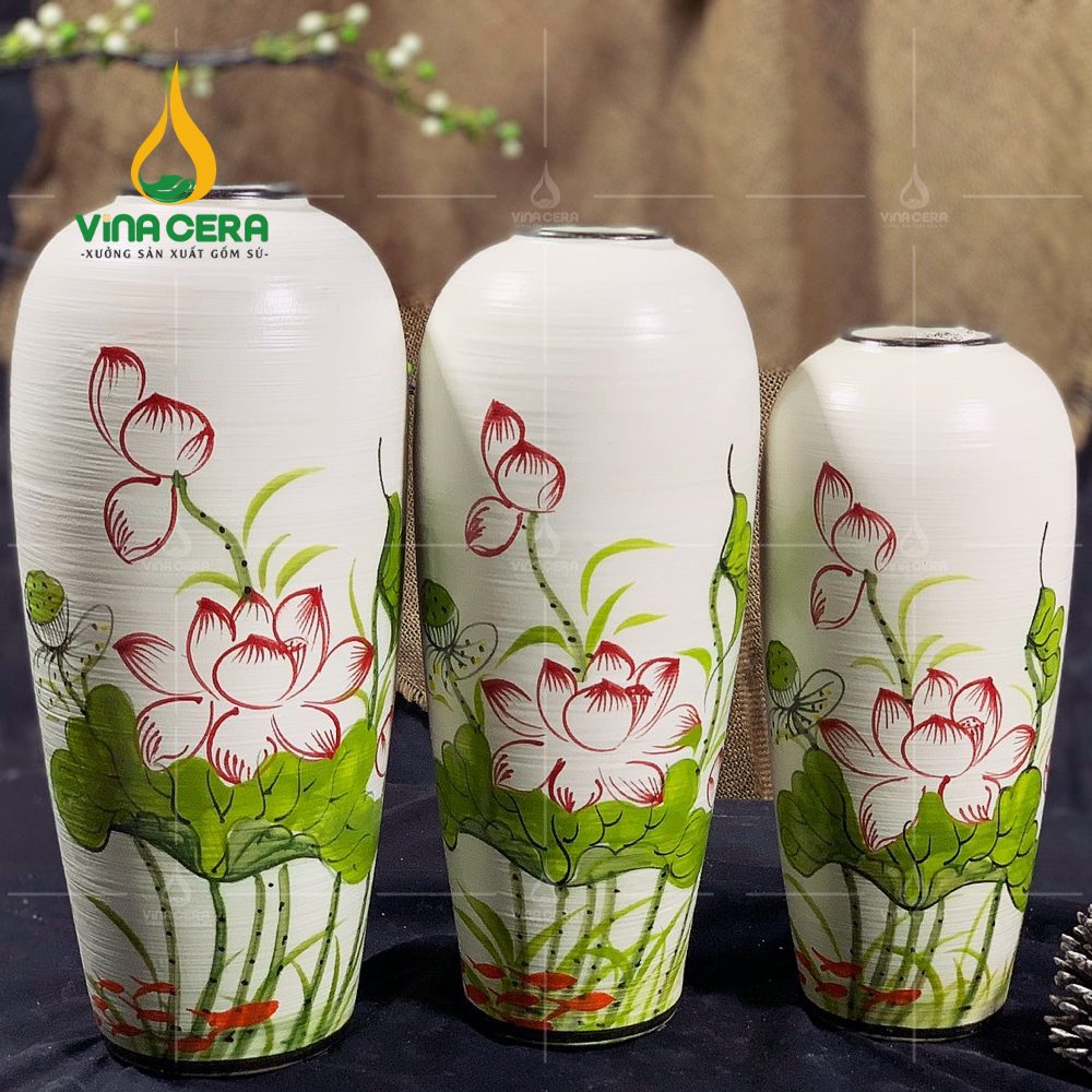 binh-hoa-gom-ve-hoa-sen (3) Bình Hoa Bát Tràng Vẽ Sen In Logo