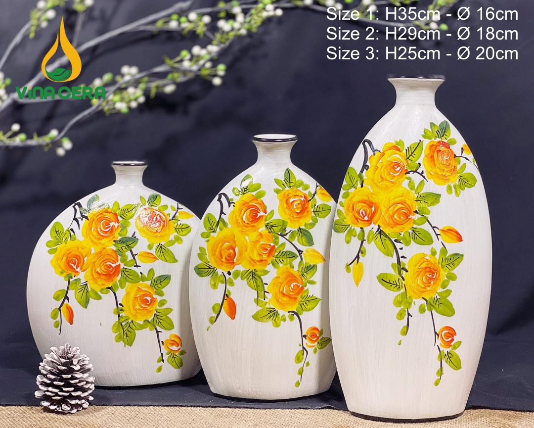 binh-hoa-gom-ve -hong-vang (1) Bình Hoa Gốm Bát Tràng Vẽ Hoa Hồng