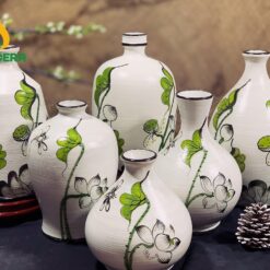 Bình Hoa Gốm Bát Tràng Vẽ Sen Chuồn