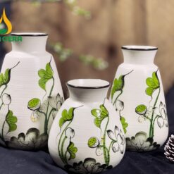 Bình Hoa Gốm Bát Tràng Vẽ Sen Chuồn