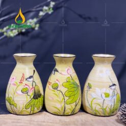 Bình Hoa Gốm Men Vàng Họa Tiết Vẽ Tay - SVN BH 19042402 Bình Hoa Gốm Men Vàng Họa Tiết Vẽ Tay