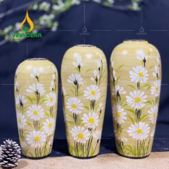 Bình Hoa Gốm Men Vàng Họa Tiết Vẽ Tay - SVN BH 19042402 Bình Hoa Gốm Men Vàng Họa Tiết Vẽ Tay