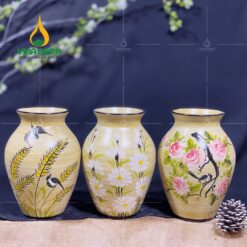 Bình Hoa Gốm Men Vàng Họa Tiết Vẽ Tay - SVN BH 19042402 Bình Hoa Gốm Men Vàng Họa Tiết Vẽ Tay
