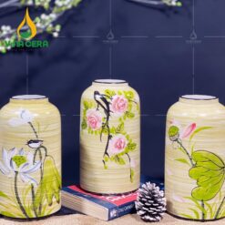 Bình Hoa Gốm Men Vàng Họa Tiết Vẽ Tay - SVN BH 19042402 Bình Hoa Gốm Men Vàng Họa Tiết Vẽ Tay