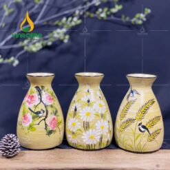 Bình Hoa Gốm Men Vàng Họa Tiết Vẽ Tay - SVN BH 19042402 Bình Hoa Gốm Men Vàng Họa Tiết Vẽ Tay