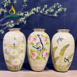 Bình Hoa Gốm Men Vàng Họa Tiết Vẽ Tay - SVN BH 19042402 Bình Hoa Gốm Men Vàng Họa Tiết Vẽ Tay