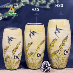 Bình Hoa Gốm Men Vàng Họa Tiết Vẽ Tay - SVN BH 19042402 Bình Hoa Gốm Men Vàng Họa Tiết Vẽ Tay