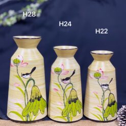 Bình Hoa Gốm Men Vàng Họa Tiết Vẽ Tay - SVN BH 19042402 Bình Hoa Gốm Men Vàng Họa Tiết Vẽ Tay