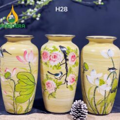 Bình Hoa Gốm Men Vàng Họa Tiết Vẽ Tay - SVN BH 19042402 Bình Hoa Gốm Men Vàng Họa Tiết Vẽ Tay