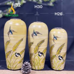 Bình Hoa Gốm Men Vàng Họa Tiết Vẽ Tay - SVN BH 19042402 Bình Hoa Gốm Men Vàng Họa Tiết Vẽ Tay