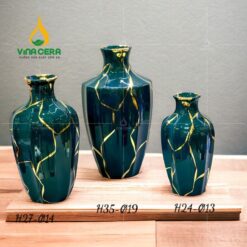 Bình Hoa Sứ Men Xanh Vẽ Vàng – SVN BH 15042401