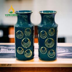 Bình hoa sứ men xanh vẽ vàng