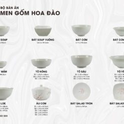 Bộ Chén Đĩa Men Gốm Hoa Đào - SVN BBA 04042402 Bộ chén đĩa men gốm hoa đào
