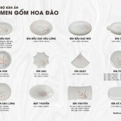 Bộ Chén Đĩa Men Gốm Hoa Đào - SVN BBA 04042402 Bộ chén đĩa men gốm hoa đào