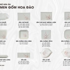 Bộ Chén Đĩa Men Gốm Hoa Đào - SVN BBA 04042402 Bộ chén đĩa men gốm hoa đào