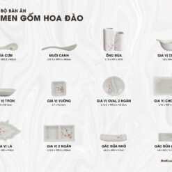 Bộ Chén Đĩa Men Gốm Hoa Đào - SVN BBA 04042402 Bộ chén đĩa men gốm hoa đào