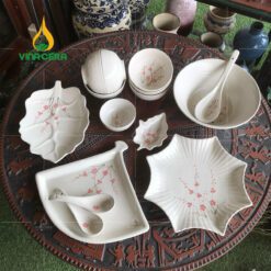 Bộ Chén Đĩa Men Gốm Hoa Đào - SVN BBA 04042402 Bộ Chén Đĩa Men Ba Màu – SVN BBA 02042402
