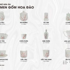Bộ Chén Đĩa Men Gốm Hoa Đào - SVN BBA 04042402 Bộ chén đĩa men gốm hoa đào