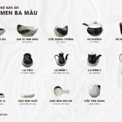 Bộ Chén Đĩa Men Ba Màu