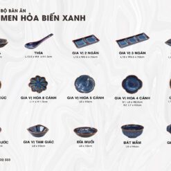 Bộ Chén Đĩa Men Hỏa Biến Xanh