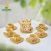 Bộ Ấm Tích Vuông Men Vàng Vẽ Anh Đào - BAT 0370424 Bộ ấm tích vuông men vàng vẽ anh đào