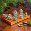 Bộ Ấm Trà Men Rạn Cổ Dáng Vuông Vẽ Sơn Thủy - BTMR-1062424 Bộ ấm trà men rạn có dáng vuông vẽ sơn thủy