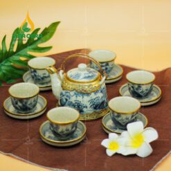 Bộ Ấm Trà Men Rạn Dáng Chuông Vẽ Sơn Thủy - BTMR-1162424 ấm trà men rạn
