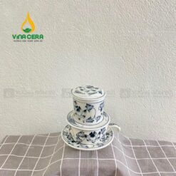 Bộ phin pha cà phê gốm Bát Tràng Hoa Văn
