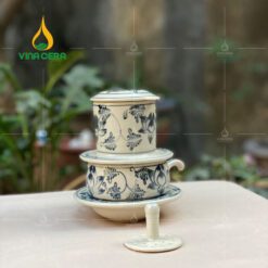 Bộ phin pha cà phê gốm Bát Tràng Hoa Văn