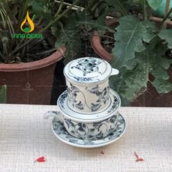 Bộ phin pha cà phê gốm Bát Tràng Hoa Văn